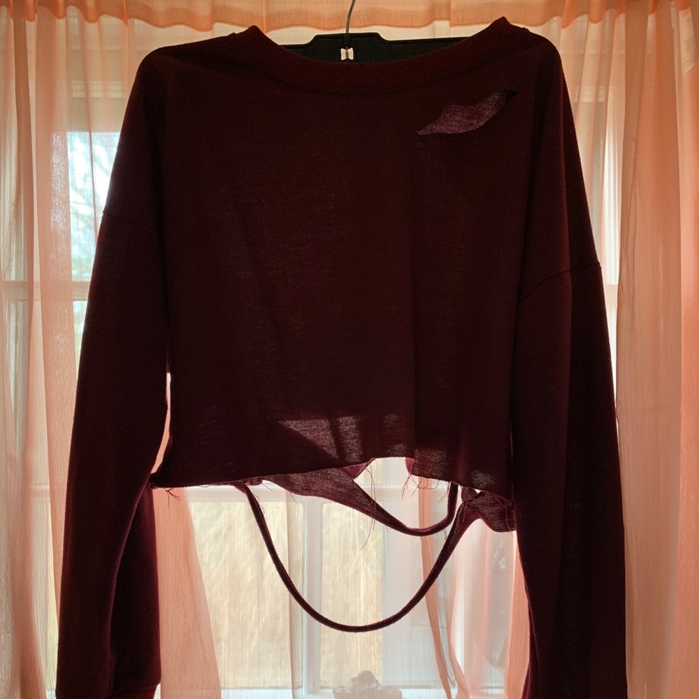 Maroon Distressed Crop Top